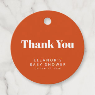 Groovy Retro 60er Blume Orange Babydusche nach Maß Geschenkanhänger