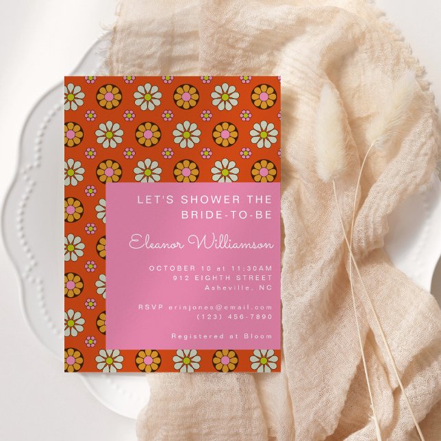 Groovy Retro 60er Blume Orange Pink Brautparty Einladung (Von Creator hochgeladen)