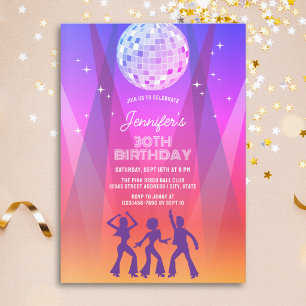 Groovy Retro 70er 80er Disco 30. Geburtstagsfeier Einladung