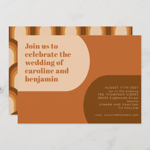 Groovy Retro 70er Arch Gestell Tan Terracotta Wedd Einladung