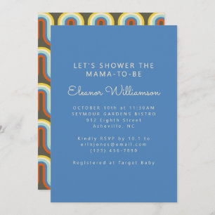 Groovy Retro 70er Blue Olive Green Baby Boy Dusche Einladung