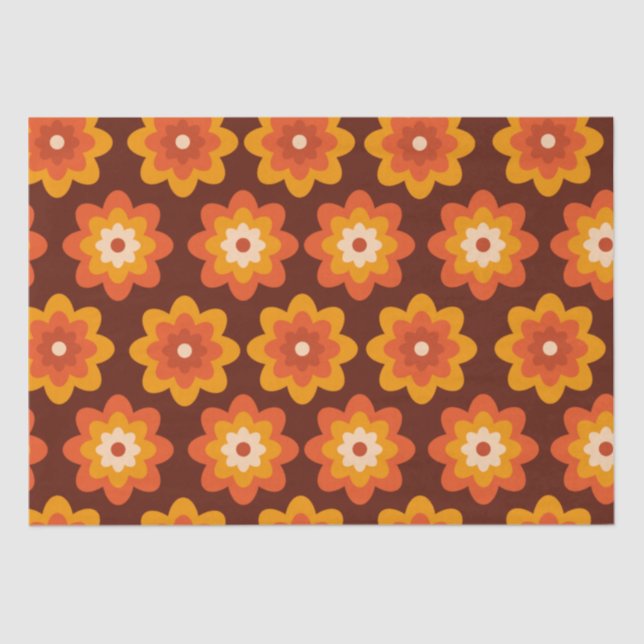 Groovy Retro 70er boho hippie Orange Blume Muster Seidenpapier (Vorderseite)