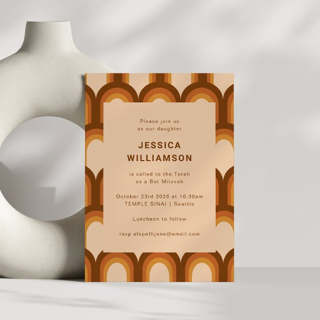 Groovy Retro 70er Brown Trendy Unique Bat Mitzvah Einladung (Von Creator hochgeladen)