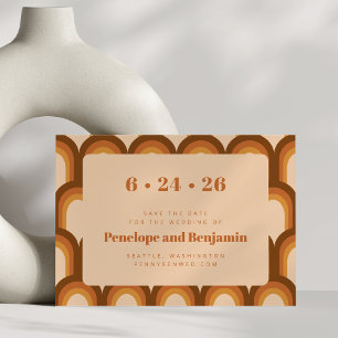 Groovy Retro 70er Design Boho Brown Wedding Save The Date