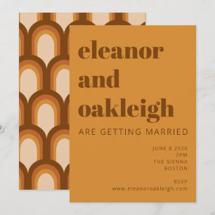 Groovy Retro 70er Design Bold Brown Yellow Wedding Einladung