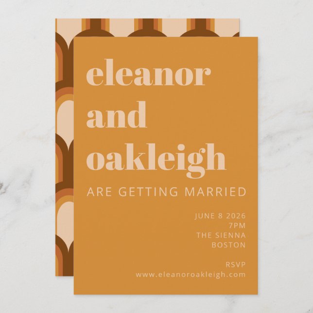 Groovy Retro 70er Design Bold Ochre Yellow Wedding Einladung (Vorne/Hinten)