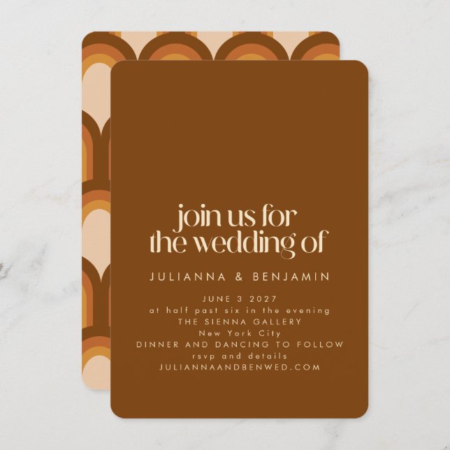 Groovy Retro 70er Design Brown Einzigartiger Spaß  Einladung (Vorne/Hinten)