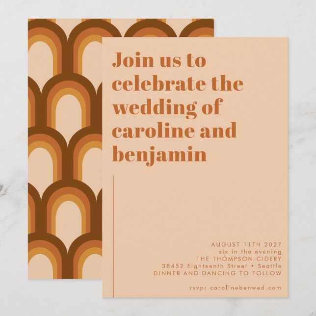 Groovy Retro 70er Design Brown Terracotta Wedding Einladung (Vorne/Hinten)