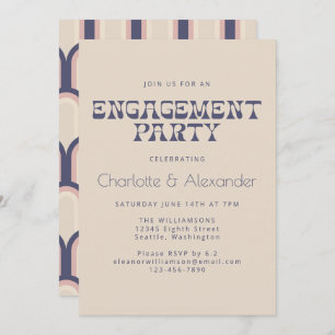 Groovy Retro 70er Design in Blue Engagement Party Einladung