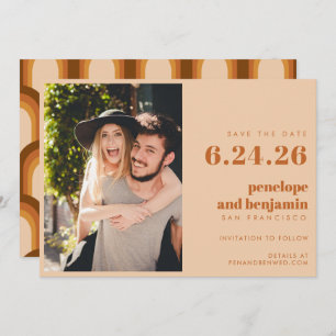 Groovy Retro 70er Design in Brown FOTO Wedding Save The Date