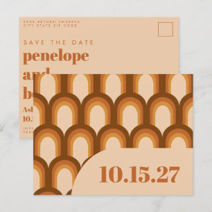 Groovy Retro 70er Design in Brown und Sand Wedding Postkarte