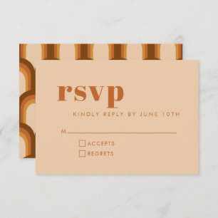Groovy Retro 70er Design in Brown und Sand Wedding RSVP Karte