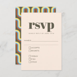 Groovy Retro 70er Design in Olive Wedding Meal RSVP Karte
