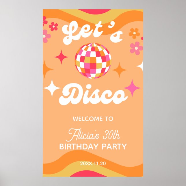 Groovy Retro 70er Disco jeden Geburtstag Poster (Vorne)
