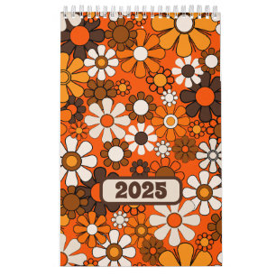 Groovy Retro 70er Floral 2025 Brown and Orange Kalender