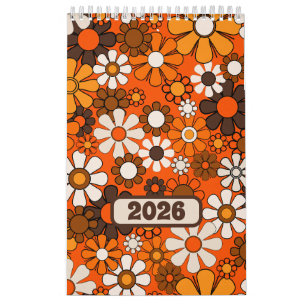 Groovy Retro 70er Floral 2025 Brown and Orange Kalender