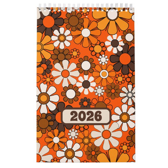 Groovy Retro 70er Floral 2025 Brown and Orange Kalender (Titelbild)