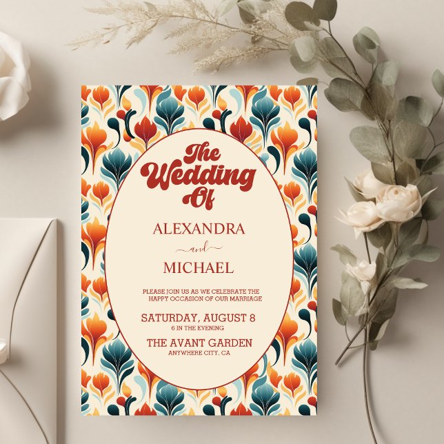 Groovy Retro 70er Floral Wedding Einladung (Von Creator hochgeladen)
