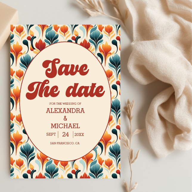 Groovy Retro 70er Floral Wedding Save The Date (Von Creator hochgeladen)