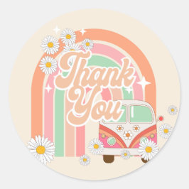 GROOVY Retro 70er Hippie Pink Orange Vielen Dank Runder Aufkleber