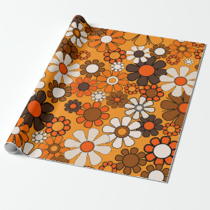 Groovy Retro 70er Jahre Blumenmuster Vintage Orang Geschenkpapier