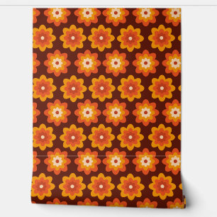 Groovy Retro 70er Jahre Boho Hippie Orange Blumenm Tapete