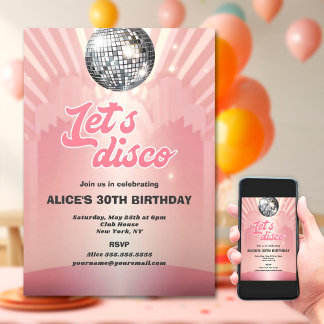 Groovy Retro 70er Let's Disco Geburtstagsparty Einladung