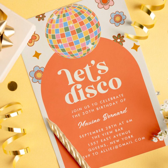 Groovy Retro 70er Let's Disco Geburtstagsparty Einladung (groovy retro 70s disco birthday party invitation)