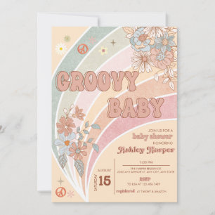 Groovy Retro 70er   Rainbow Baby Shower Einladung