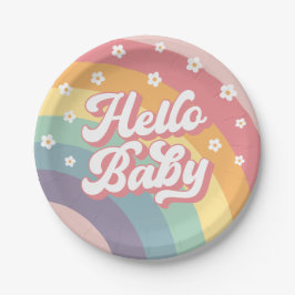 Groovy Retro 70er Rainbow Daisy Baby Shower Pappteller