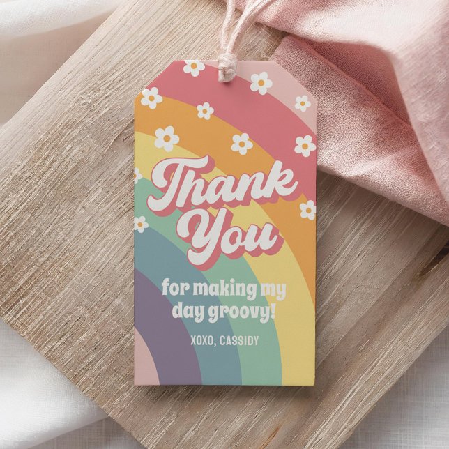 Groovy Retro 70er Rainbow Daisy Birthday Geschenkanhänger (Von Creator hochgeladen)