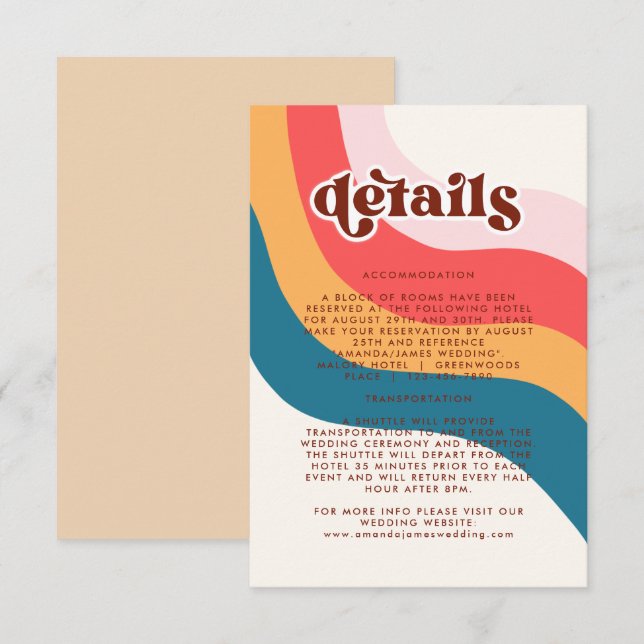 Groovy Retro 70er Wavy Lines Wedding Details Card RSVP Karte (Vorne/Hinten)