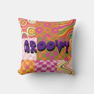 Groovy Retro 70's Style Throw Pillow Personalize Kissen