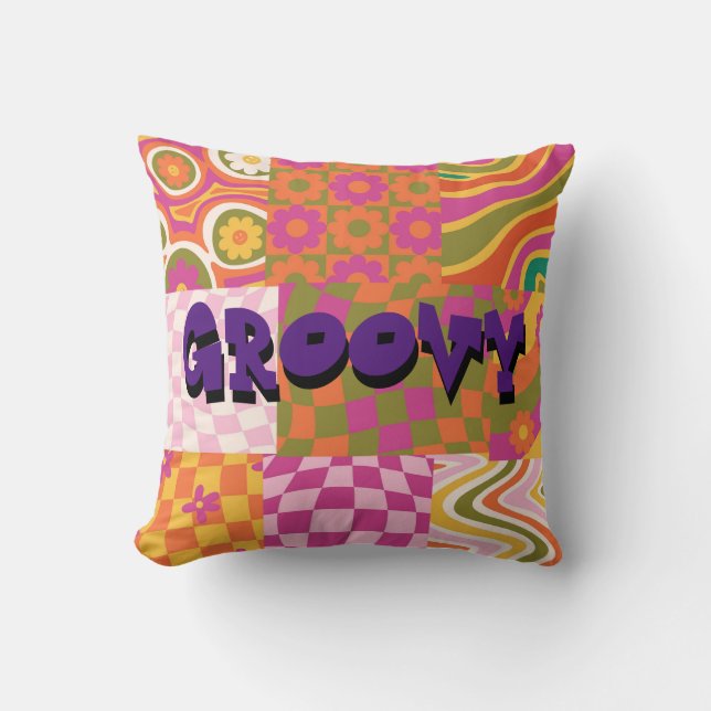 Groovy Retro 70's Style Throw Pillow Personalize Kissen (Vorderseite)