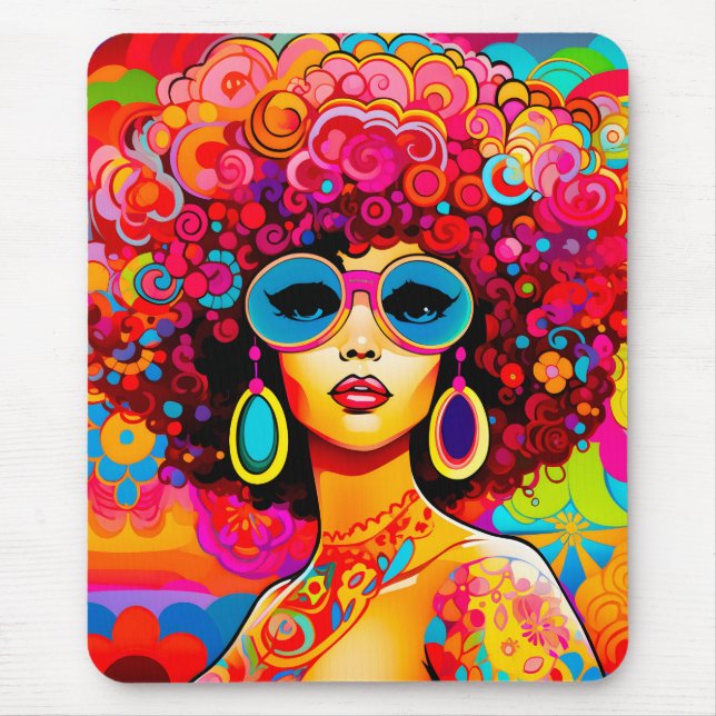 Groovy Retro Afro Chic Pop Art Mousepad (Vorne)