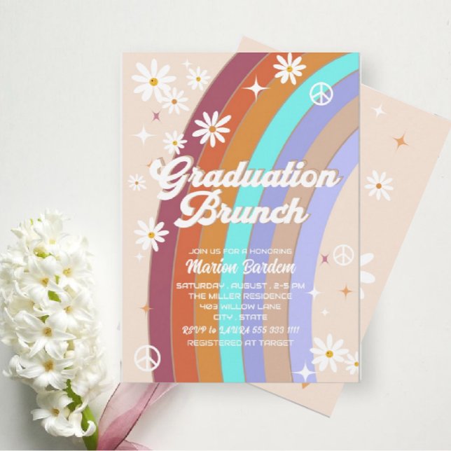 Groovy Retro Aquarell Abschluss Brunch Einladung (Von Creator hochgeladen)