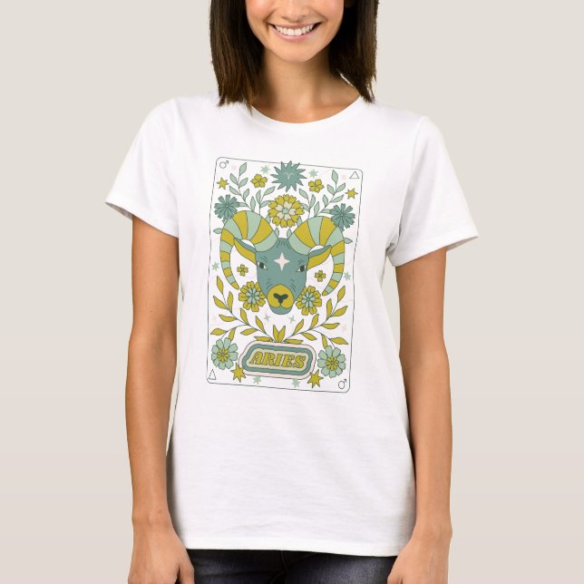 Groovy Retro Aries Horoskop Astrologie Grün T-Shirt (Vorderseite)