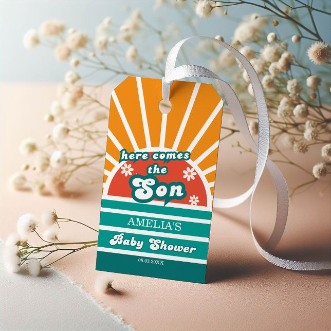 Groovy Retro Baby Dusche Geschenk Tag Sonnenschein Geschenkanhänger (Von Creator hochgeladen)