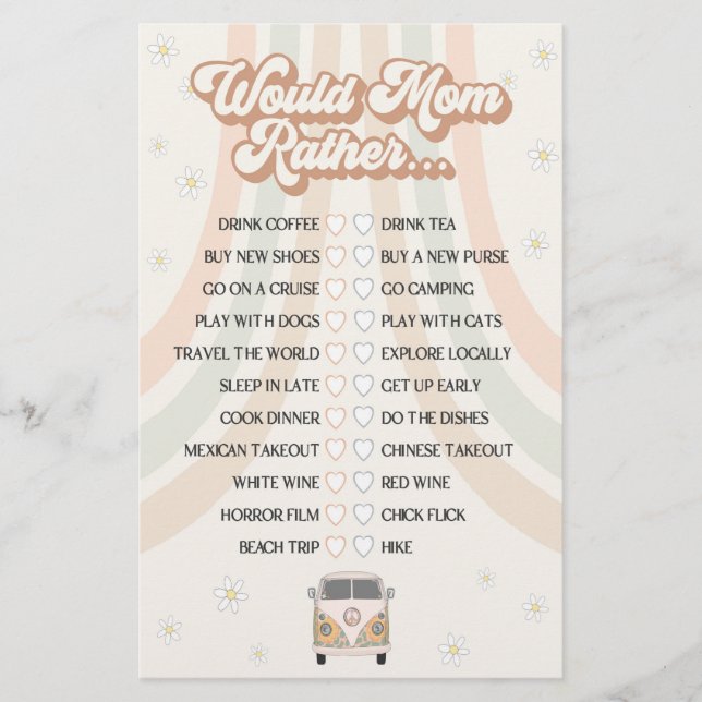 Groovy Retro Baby Dusche würde lieber spielen (Vorderseite)