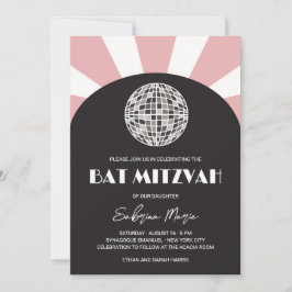 Groovy Retro Black Pink Disco Bat Mitzvah Einladung