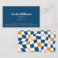Groovy Retro Blue Abstrakt Checkerboard Trendy