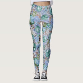 Groovy Retro Blue Protea und Daisy Muster Leggings