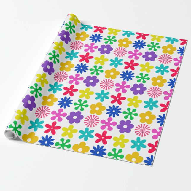 GROOVY RETRO-BLUME GESCHENKPAPIER (Ungerollt)