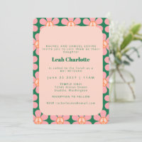 Groovy Retro Blume Peace Pink Green Bat Mitzvah