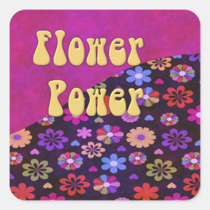 Groovy Retro Blume Power 60er 70er Quadratischer Aufkleber