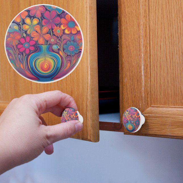 Groovy Retro Blume Vase Keramikknauf (Von Creator hochgeladen)