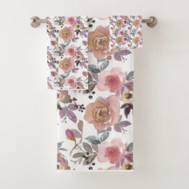 Groovy Retro Blume Vintag 70er 60er Floral pink Badhandtuch Set