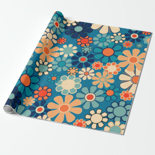 Groovy Retro Blumen 60er 70er Floralmuster Geschenkpapier