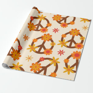 Groovy Retro-Blumen auf Frieden-und-Liebe-Schilder Geschenkpapier