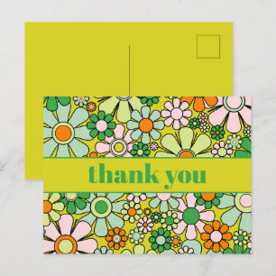 Groovy Retro Blumen Bunt 60er 70er Danke Postkarte